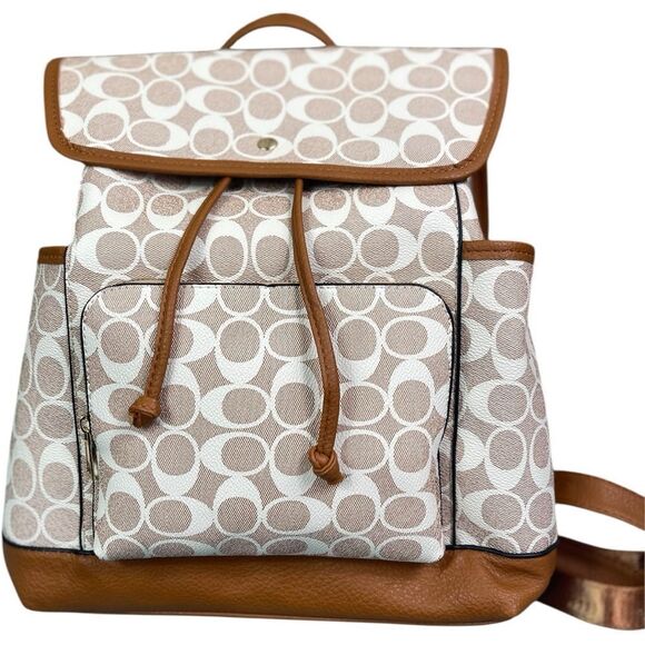 Designer Inspired Brown and Cream Backpack - Picture 1 of 7